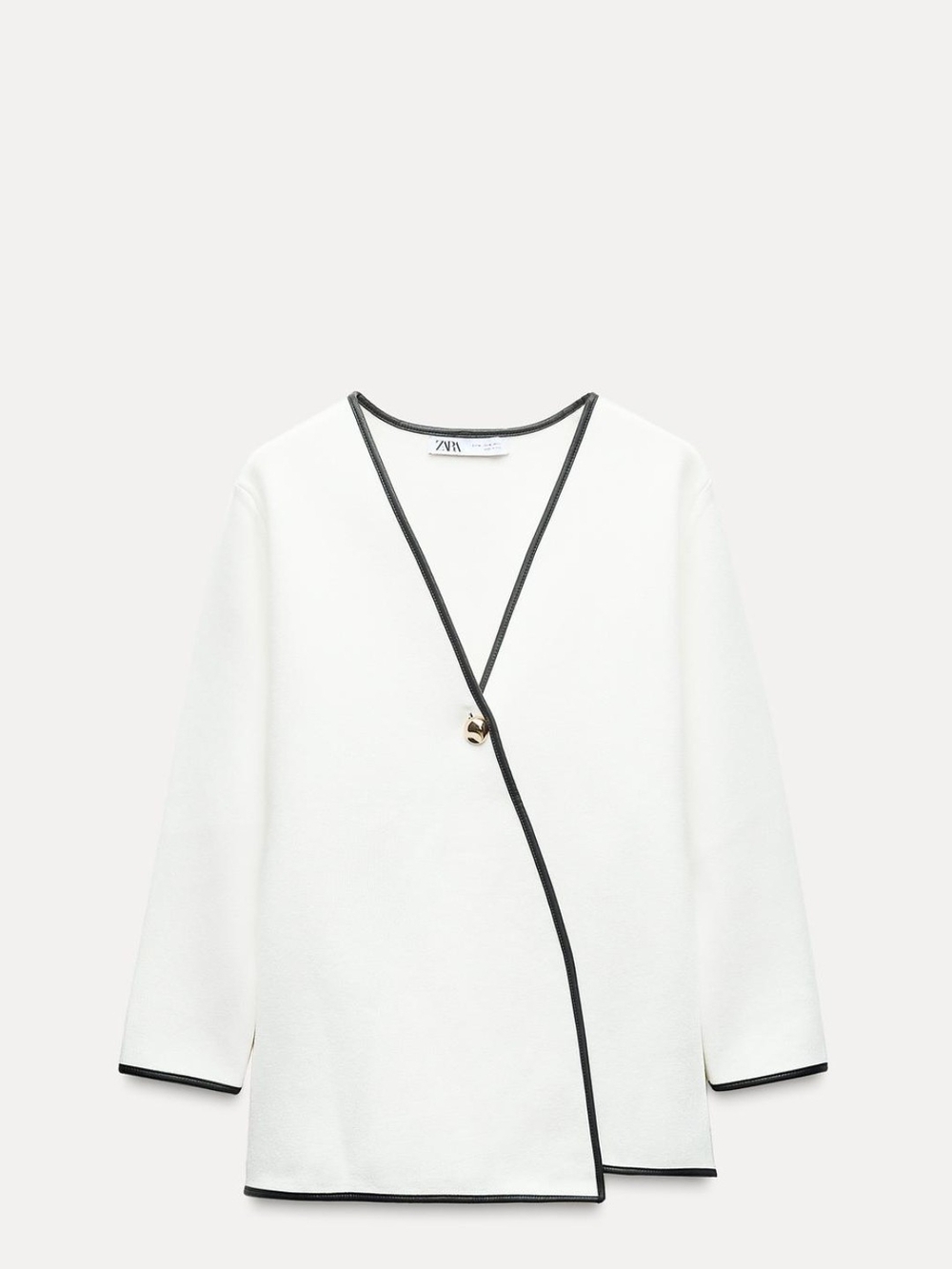 Zara White Wrap-Style Cardigan with Black Trim
